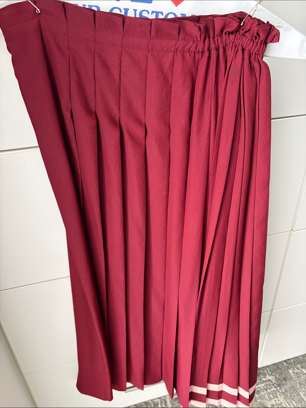 MaxMara Pleated Midi Skirt in Deep Wine Red with Trim